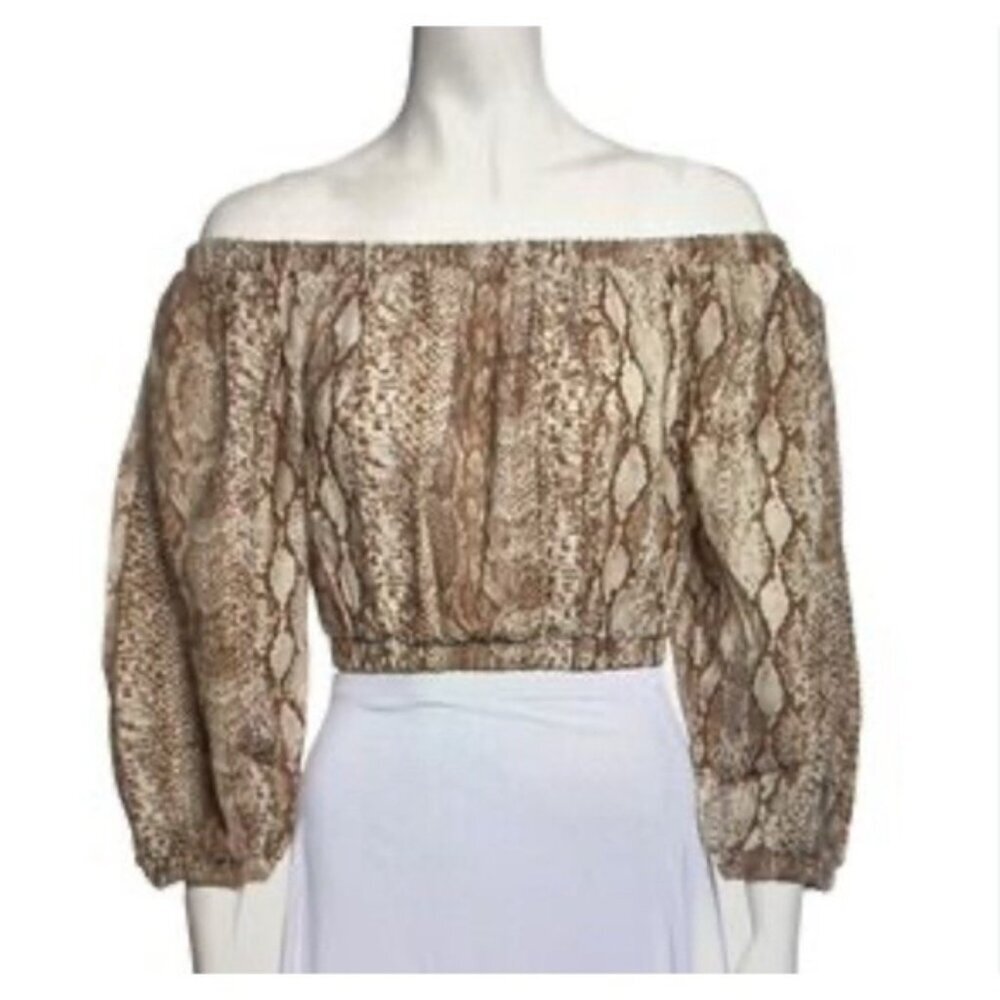 NWT THE ANDAMANE Women's L Top ITALY MADE Off Shoulder LINEN Blend‎ Snake Dallas